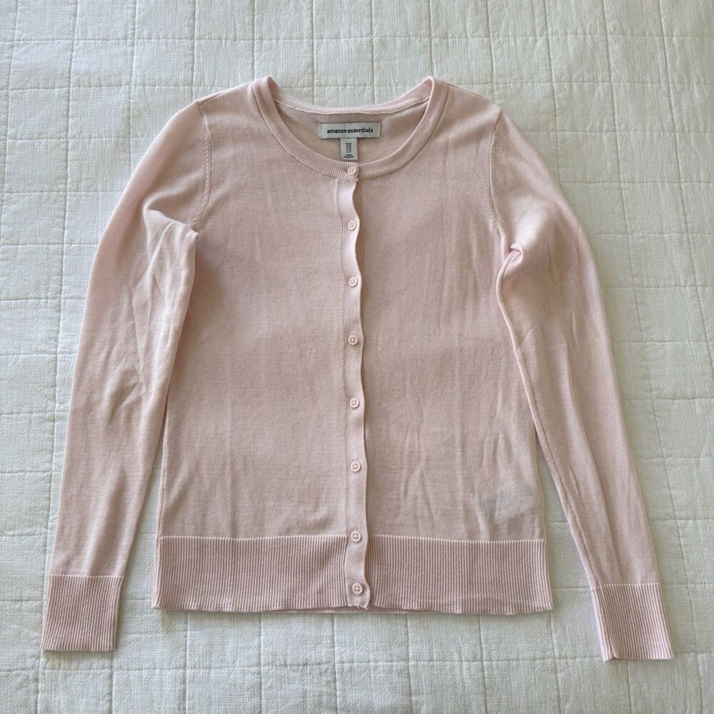 Amazon Essentials Women’s Pink Knit Button Front Crew Neck Cardigan XS